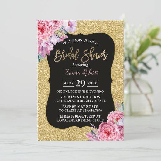 Elegant Floral Modern Gold Glitter Vrijgezellenfee Kaart (Staand voorkant)