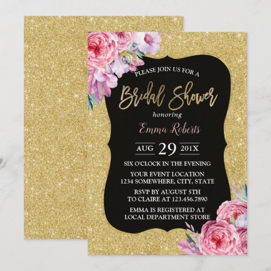 Elegant Floral Modern Gold Glitter Vrijgezellenfee Kaart (Voorkant / Achterkant)