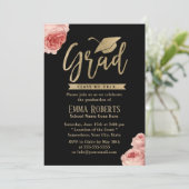 Elegant Floral Modern Gold Graduation Party Kaart (Staand voorkant)
