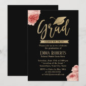 Elegant Floral Modern Gold Graduation Party Kaart (Voorkant / Achterkant)