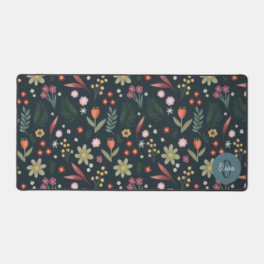Elegant Floral Modern Monogram Bureaumat (Voorkant)
