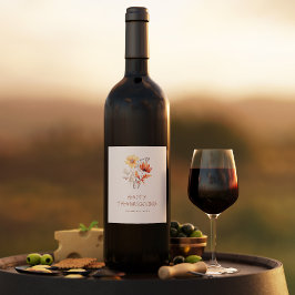 Elegant Floral Modern Thanksgiving Party Wijn Etiket