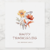 Elegant Floral Modern Thanksgiving Party Wijn Etiket (Enkel label)