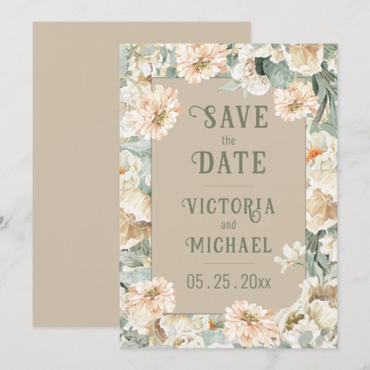 Elegant Floral Modern Wedding Save The Date (Voorkant / Achterkant)