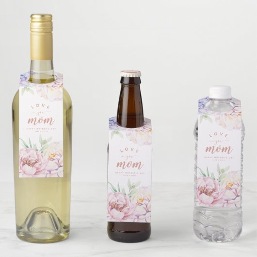 Elegant Floral Moederdag Bottle Hanger Label (In situ)
