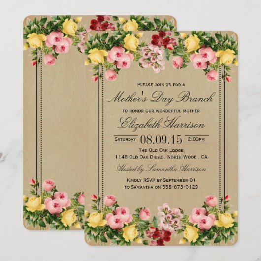 Elegant  Floral Moederdag Brunch Kaart (Voorkant / Achterkant)