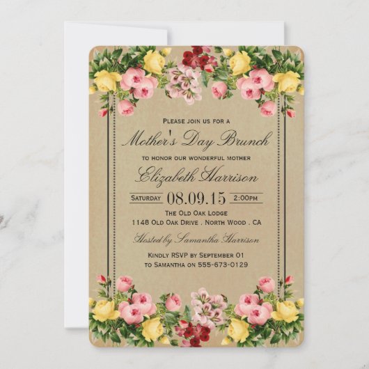 Elegant  Floral Moederdag Brunch Kaart (Voorkant)