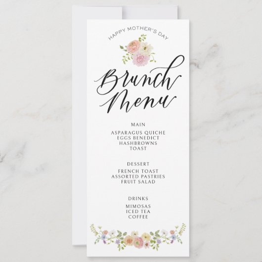 Elegant Floral Moederdag Brunch Menu Kaart (Voorkant)