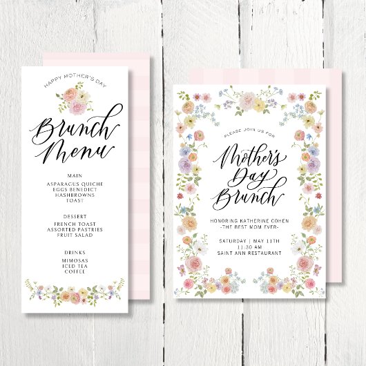 Elegant Floral Moederdag Brunch Menu Kaart