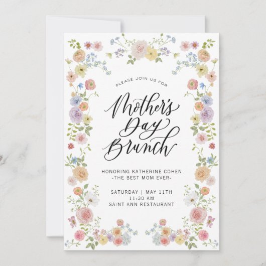 Elegant Floral Moederdag Brunch Uitnodiging (Voorkant)