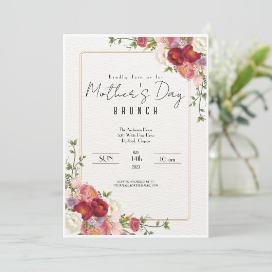 Elegant Floral Moederdag Brunch Uitnodiging (Staand voorkant)