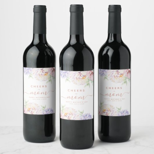Elegant Floral Moederdag Personalized Wine Labs Wijn Etiket (Flessen)