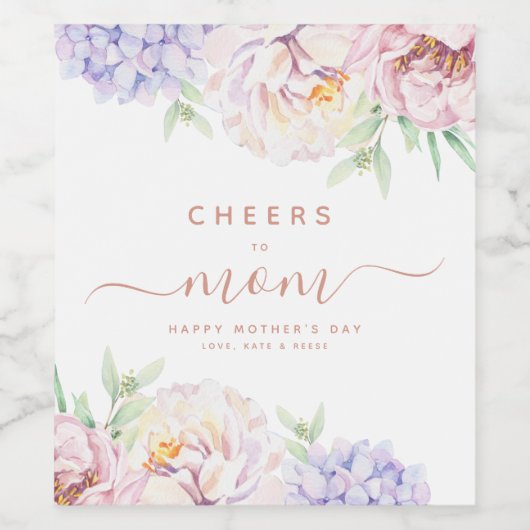 Elegant Floral Moederdag Personalized Wine Labs Wijn Etiket (Enkel label)