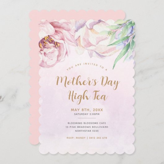 Elegant Floral Moederdag Uitnodiging (Voorkant / Achterkant)
