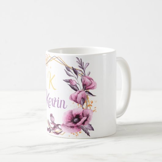 Elegant Floral Monogram Aangepaste naam Two-Tone C Koffiemok (Voorkant rechts)