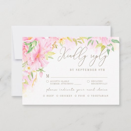 Elegant Floral Monogram Blush Pink Meal Choice RSVP Kaartje (Voorkant)