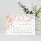 Elegant Floral Monogram Blush Pink Meal Choice RSVP Kaartje (Staand voorkant)