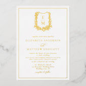Elegant Floral Monogram Crest Wedding Gold Folie Uitnodiging (Voorkant)