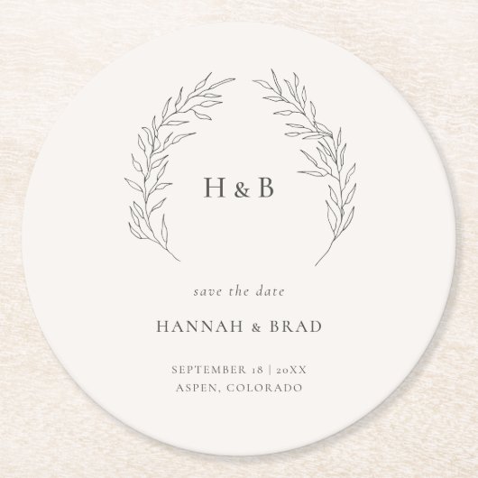 Elegant Floral Monogram Crest Wedding Save the Da Ronde Kartonnen Onderzetter (Voorkant)