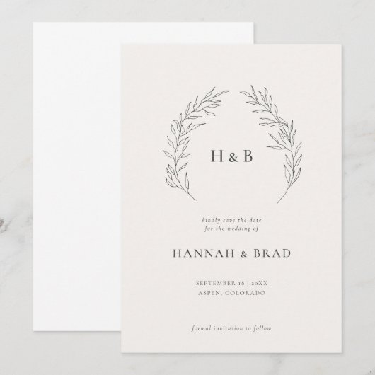 Elegant Floral Monogram Crest Wedding Save The Date (Voorkant / Achterkant)