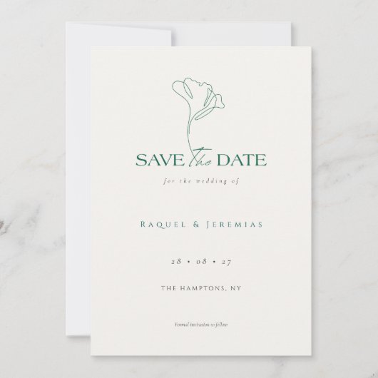 Elegant Floral Monogram Emerald Wedding Save The Date (Voorkant)