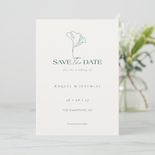 Elegant Floral Monogram Emerald Wedding Save The Date (Staand voorkant)