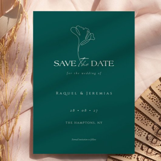 Elegant Floral Monogram Emerald Wedding  Save The Date