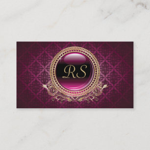 Elegant Floral Monogram Gold en Paars Visitekaartje