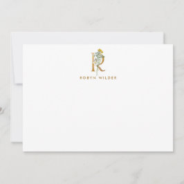 Elegant Floral Monogram Gold Letter R Note Kaart Notitiekaartje