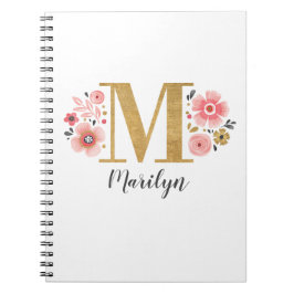 Elegant Floral Monogram Initiaal Naam Notitieboek
