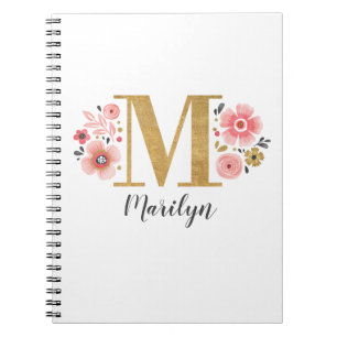 Elegant Floral Monogram Initiaal Naam Notitieboek