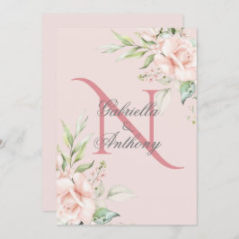 Elegant Floral Monogram Initiaal Roze bruiloft Kaart