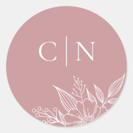 Elegant Floral Monogram Initialen Blush Bruiloft Ronde Sticker