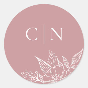 Elegant Floral Monogram Initialen Blush Bruiloft Ronde Sticker