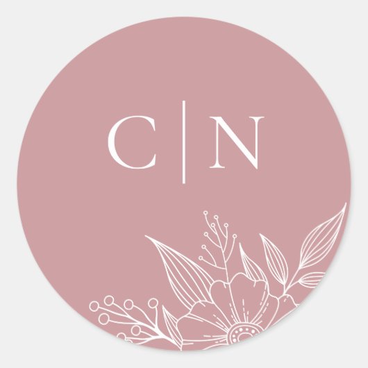 Elegant Floral Monogram Initialen Blush Bruiloft Ronde Sticker (Voorkant)