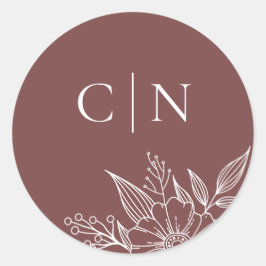Elegant Floral Monogram Initialen Rust Rood Bruilo Ronde Sticker