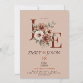 Elegant Floral Monogram Invitation Kaart (Voorkant)
