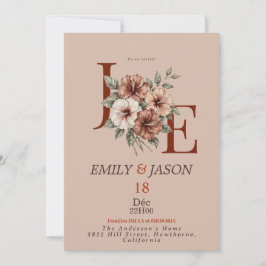Elegant Floral Monogram Invitation Kaart