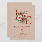 Elegant Floral Monogram Invitation Kaart (Voorkant / Achterkant)