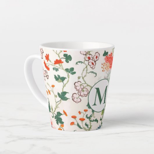Elegant Floral Monogram Latte Mok (Linkerhoek)