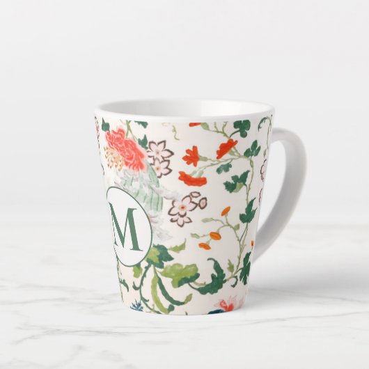 Elegant Floral Monogram Latte Mok (Rechterhoek)