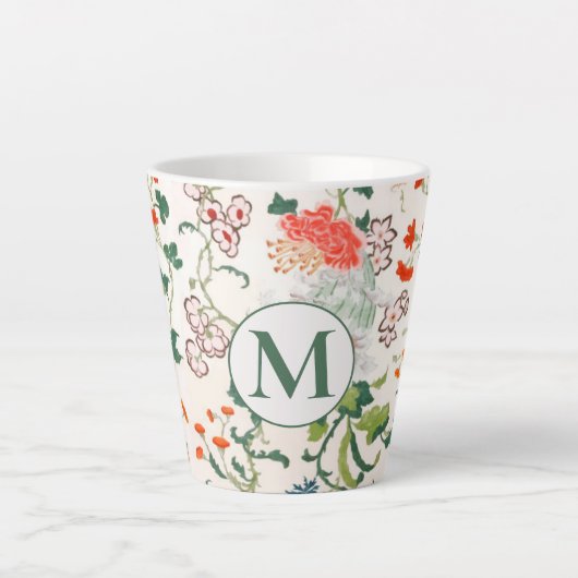 Elegant Floral Monogram Latte Mok (Voorkant)