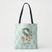 Elegant Floral Monogram – Mint Green Botanical Art Tote Bag (Voorkant)