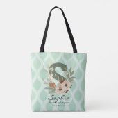 Elegant Floral Monogram – Mint Green Botanical Art Tote Bag (Achterkant)