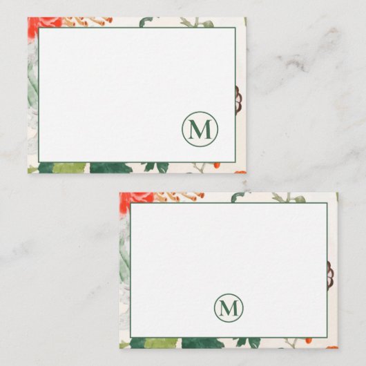 Elegant Floral Monogram Notitiekaartje (Voorkant / Achterkant)