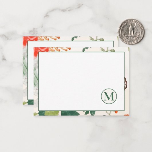 Elegant Floral Monogram Notitiekaartje (Voorkant / Achterkant in situ)