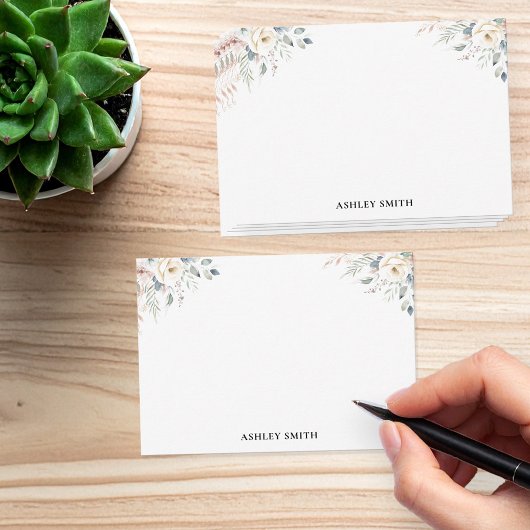 Elegant Floral Monogram Notitiekaartje