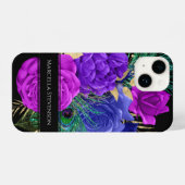 Elegant Floral Monogram Peacock Feather Glitter iPhone Hoesje (Achterkant horizontaal)