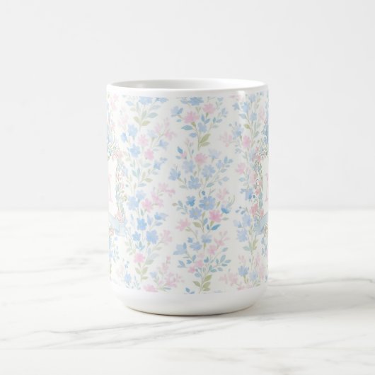 Elegant Floral Monogram Personalized Mug Koffiemok (Center)