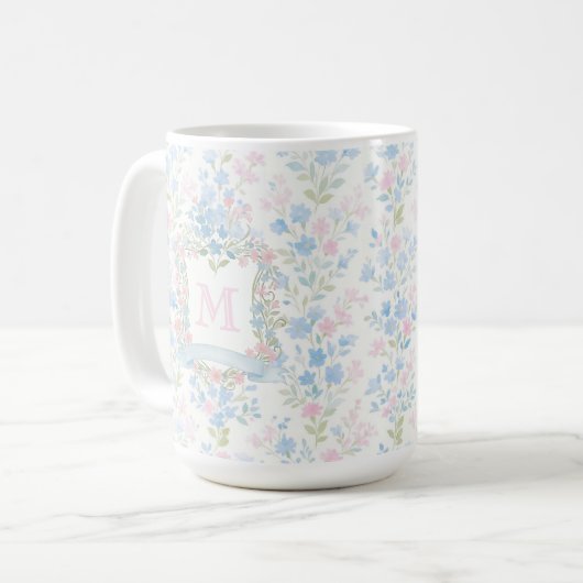 Elegant Floral Monogram Personalized Mug Koffiemok (Voorkant links)